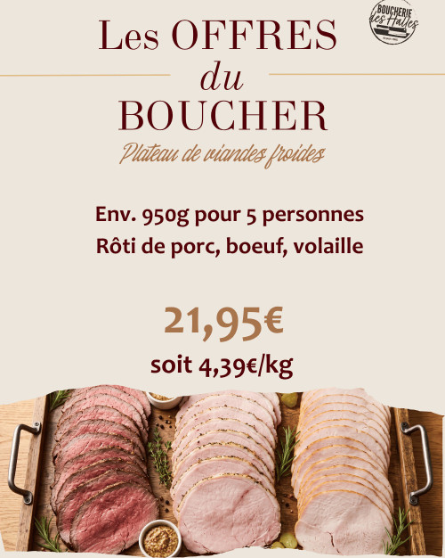Plateau de viande froide - Présentation en chiffonnade (21.95€ 5pers)
